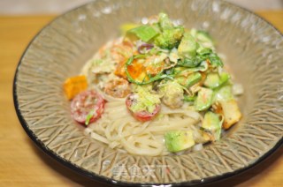 Chicken and Avocado Salad Noodles with Roasted Potato Wedges recipe