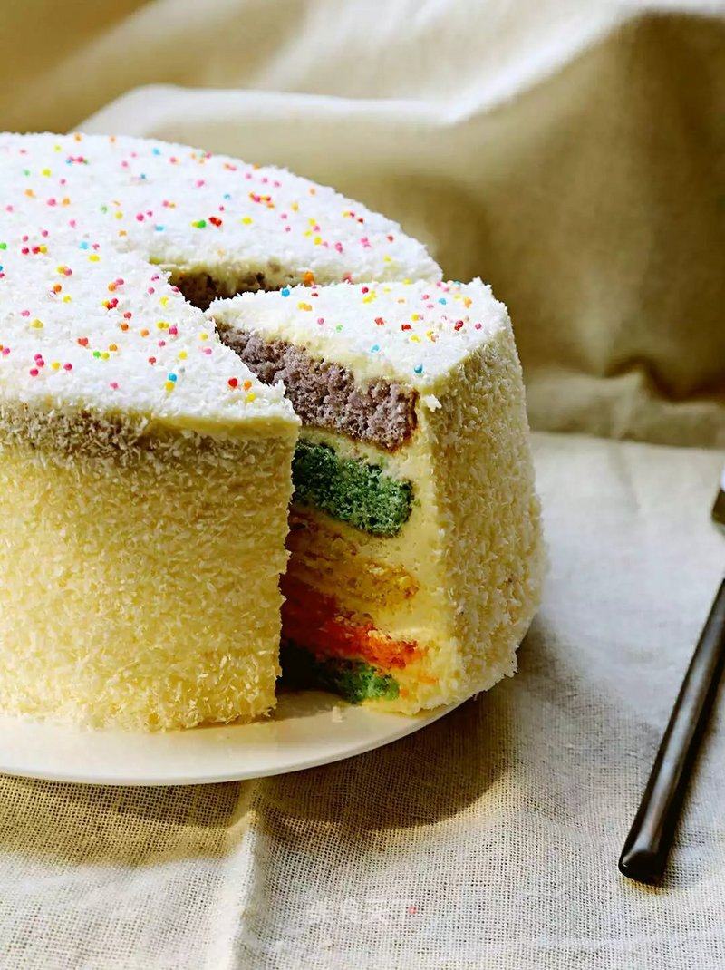 #aca烤明星大赛#coconut Fragrant Rainbow Cake recipe