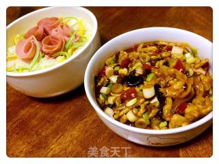 Office Worker's Box Lunch Series-fish-flavored Pork + Ham and Rose Egg Fried Rice recipe