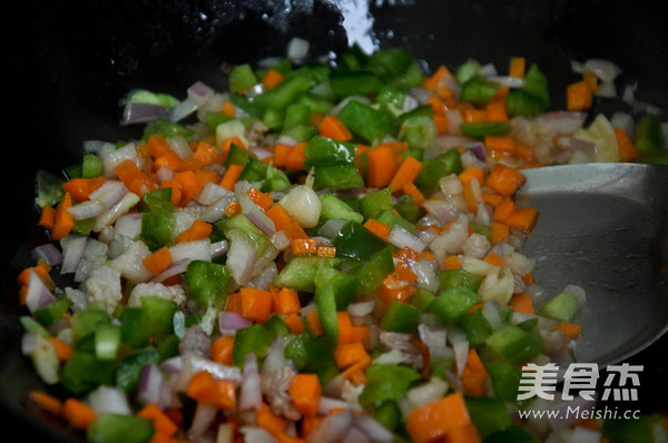 Fried Rice with Shrimp Skin, Three Vegetables and Ginger Wine recipe