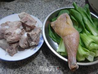 Pork Ribs Soup with Green Vegetables and Cured Chicken Legs recipe