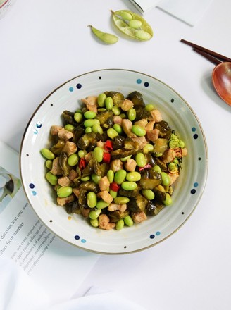 Stir-fried Pork with Pickles and Edamame recipe