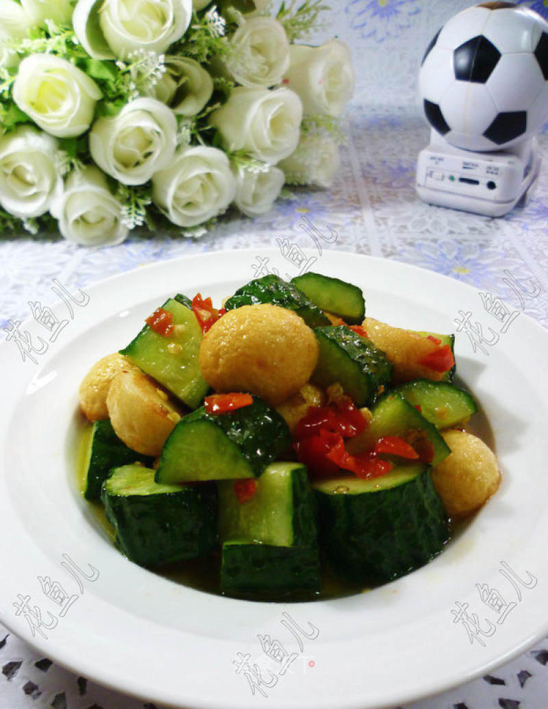 Fried Cucumber with Golden Fish Ball recipe
