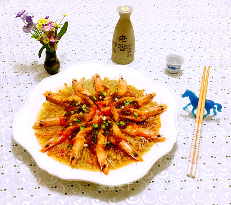 Steamed Enoki Mushroom with Garlic Shrimp recipe