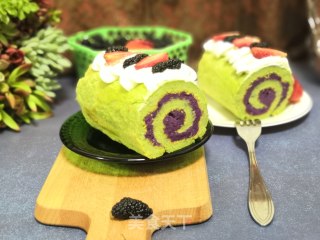 Spinach Purple Sweet Potato Cake Roll recipe