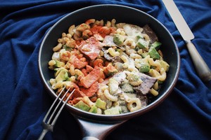 [low-fat Staple Food Salad] Macaroni with Avocado and Beef recipe