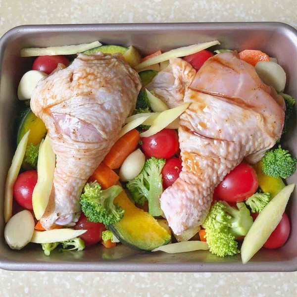 Roasted Chicken Drumsticks with Christmas Vegetables recipe