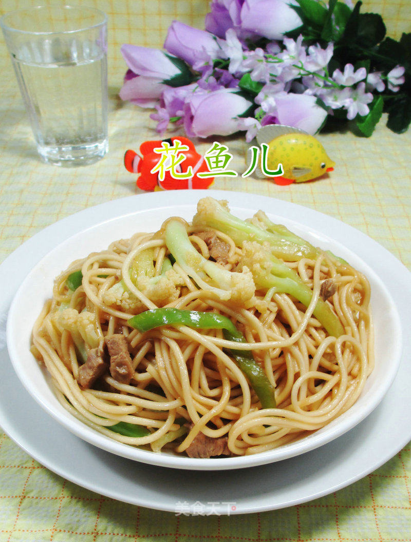 Fried Noodles with Hot Pepper Pork and Cauliflower recipe