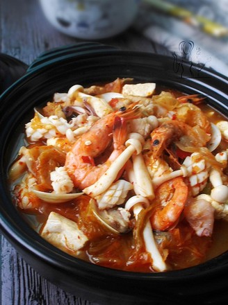 Kimchi Seafood Tofu Claypot recipe