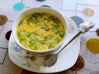 Steamed Egg with Asparagus and Shrimp Skin recipe