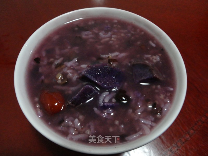 Appetizing and Beauty-glutinous Rice, Purple Potato and Red Bean Porridge recipe