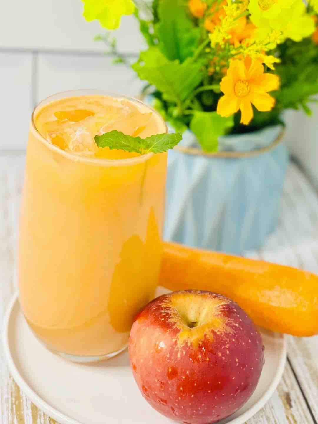 Freshly Squeezed Apple and Carrot Juice, Add Some to It, Adults and Children Love It