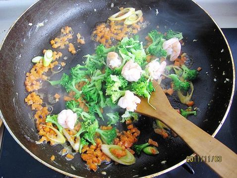 Fried Rice with Broccoli Shrimp Ball and Egg recipe