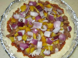 Beef Pizza with Onion Peppers recipe