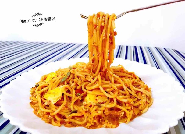 Spaghetti with Golden Egg Tomato Meat Sauce recipe