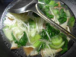 Pork Belly Mushroom and Green Vegetable Noodle Soup recipe