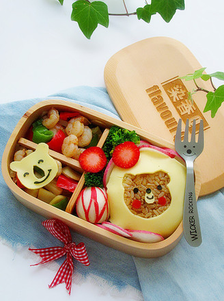 Fun Bento with Bear Cheese Wrapped Rice