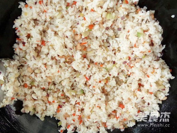 Fried Rice with Chicken and Mustard Broccoli Root recipe