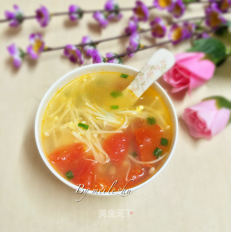 Tomato Enoki Mushroom Egg Soup recipe