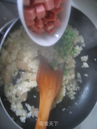 Fried Rice with Golden Square Legs and Green Beans recipe