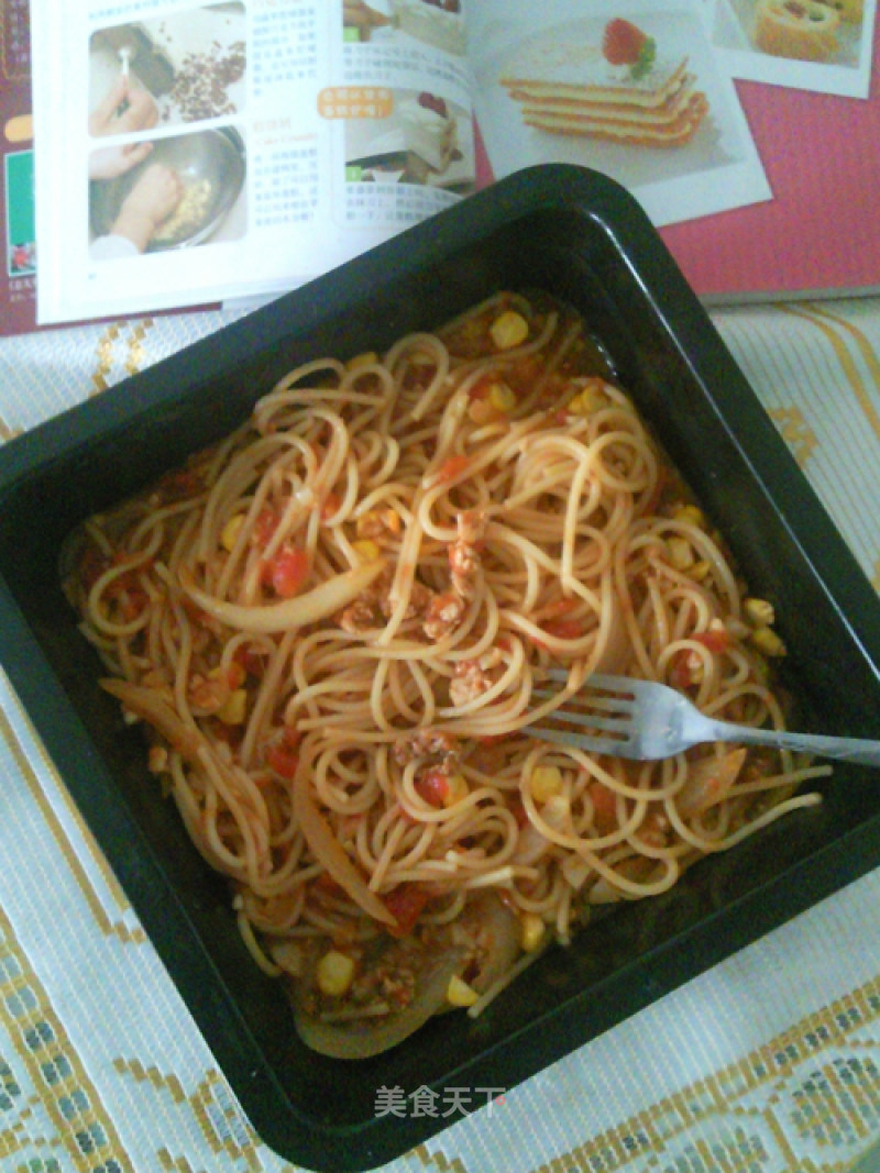 Spaghetti with Tomato Sauce and Meat Sauce recipe