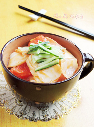 Stir-fried Rice Cake with Onion and Tomato
