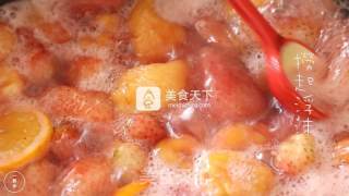 Homemade Strawberry Banana Jam in Spring in An Enamel Pot recipe