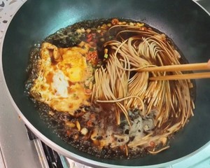 Braised Soba with Reduced Fat Poached Egg recipe