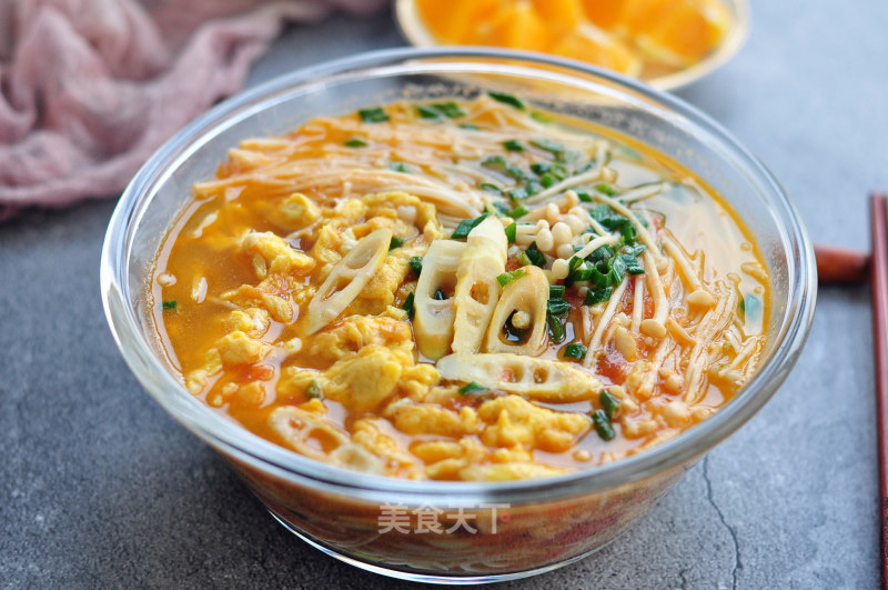 Tomato Noodle Soup with Fresh Bamboo Shoots