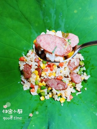 Beef Sausage and Lotus Leaf Rice