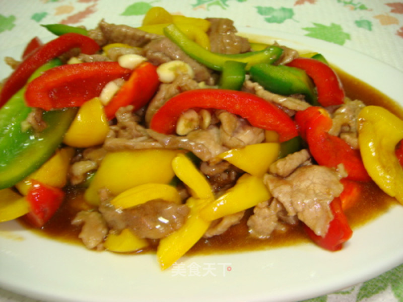 Stir-fried Pork with Colored Pepper and Oyster Sauce recipe