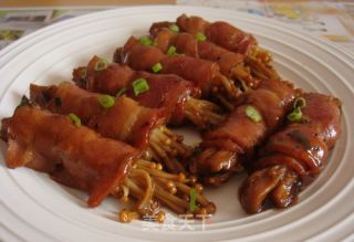 Golden Needle Rolls with Black Bean Sauce and Bacon recipe