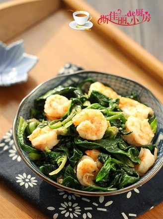 Stir-fried Shrimp with Spinach recipe