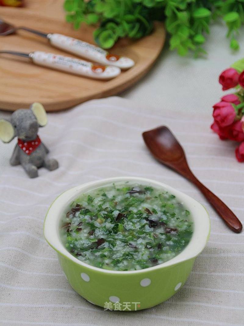 #春食野菜香#black Fungus and Shepherd's Purse Porridge recipe