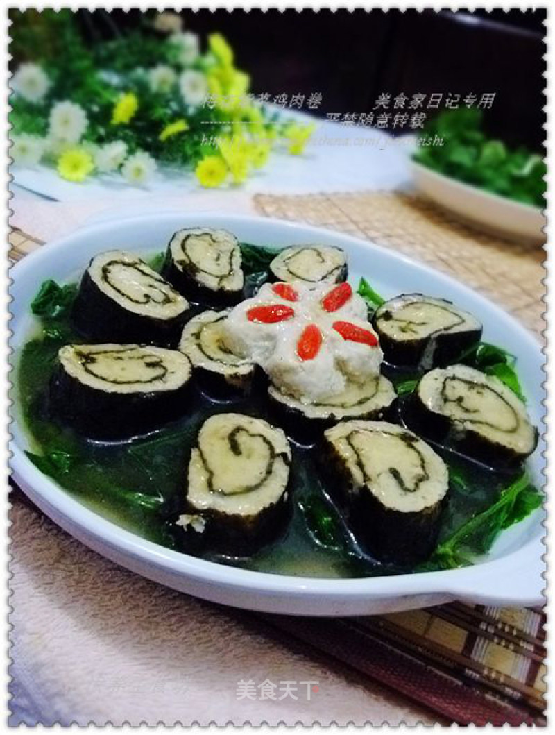 [winter Healthy Vegetables] Plum Blossoms Three Lanes---plum Blossoms and Seaweed Chicken Rolls recipe