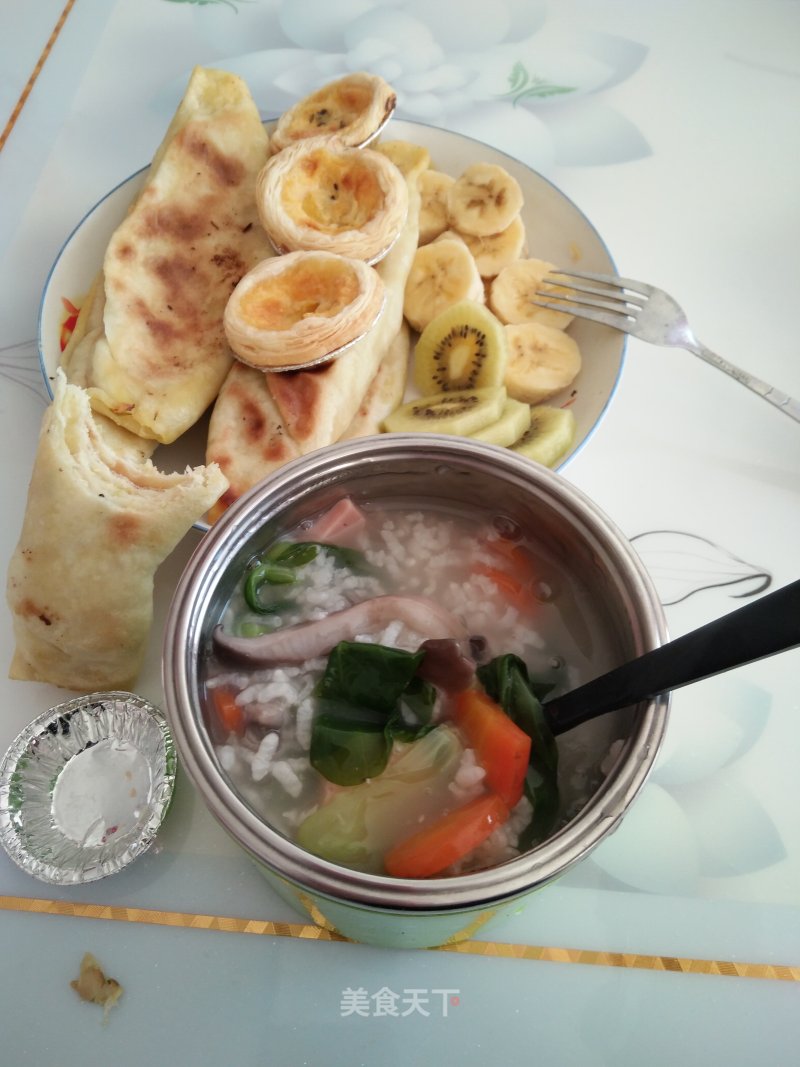 Vegetables, Radish, Ham and Mushroom Porridge recipe