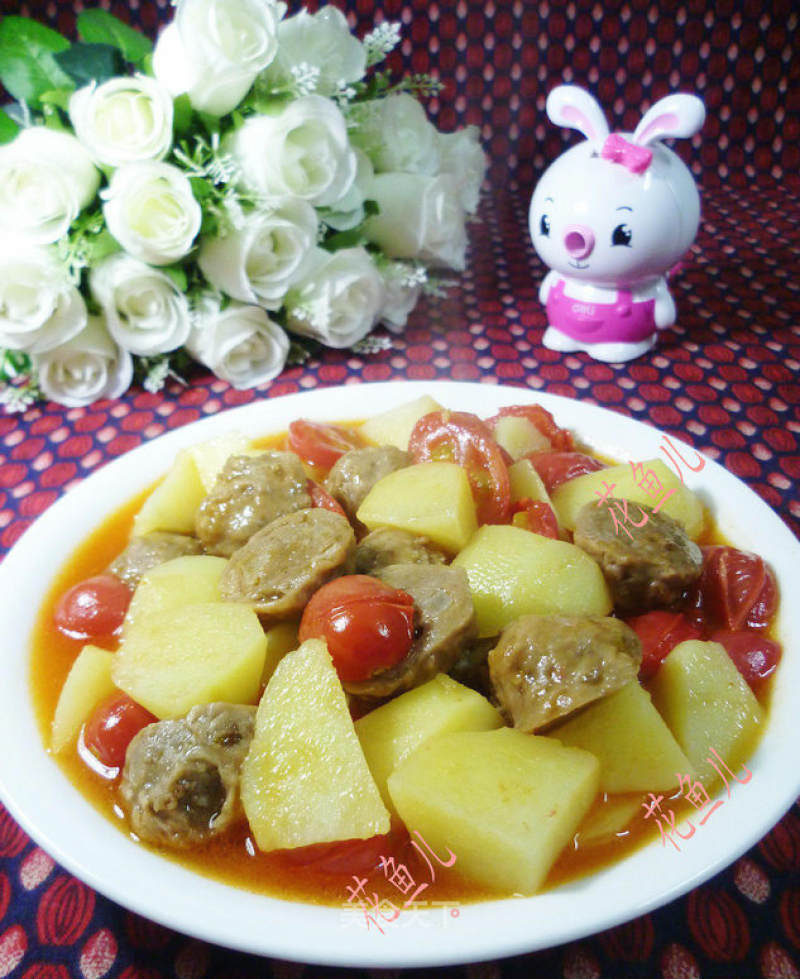 Cherry Tomatoes with Beef Tendon Balls and Potatoes