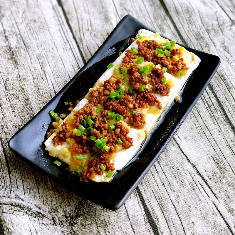 Steamed Tofu with Mustard and Minced Pork recipe
