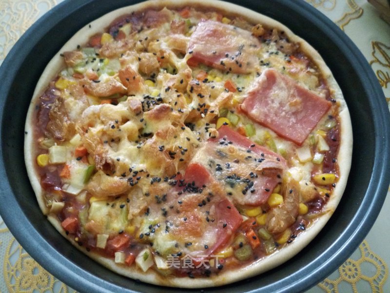 Fruit, Vegetable, Ham, Bacon and Shrimp Pizza recipe