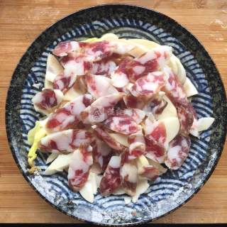 Steamed Fresh Bamboo Shoots with Chinese Sausage recipe