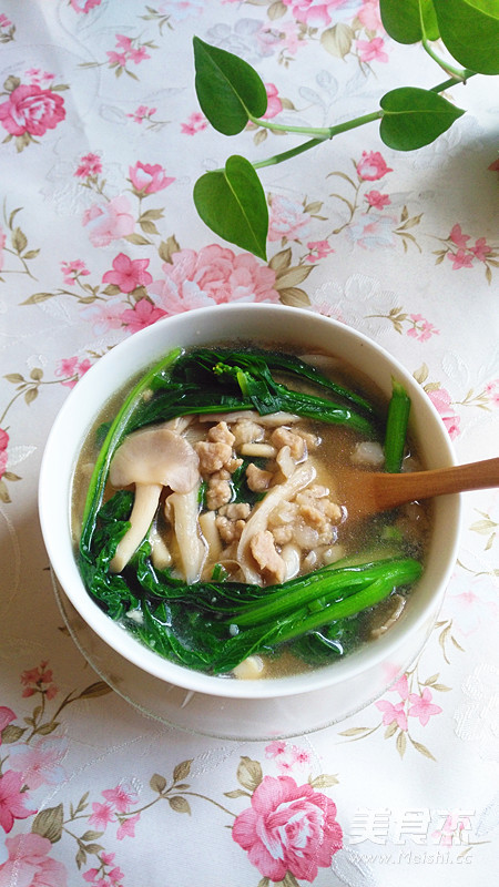 Xiuzhen Mushroom and Green Vegetable Soup with Minced Meat recipe
