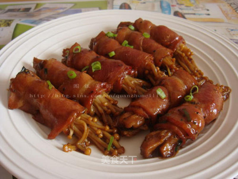 Golden Needle Rolls with Black Bean Sauce and Bacon recipe