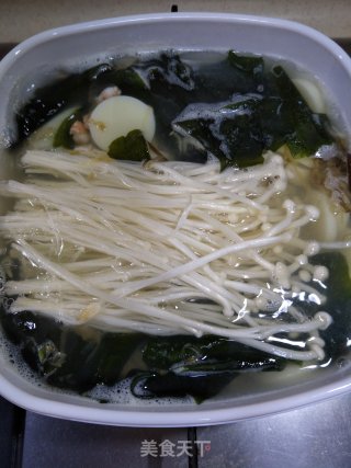 Miso Soup with Shrimp Ball and Needle Mushroom recipe