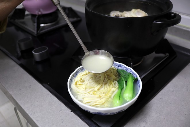 Tofu Noodle Soup with Green Vegetables and Chicken recipe