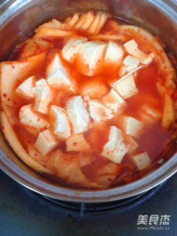 Kimchi and Enoki Mushroom Beef Tofu Pot recipe