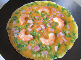 Shrimp and Leek Thick Omelet recipe