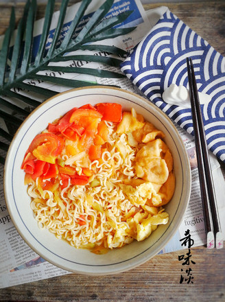 Tomato and Egg Mustard Noodles recipe