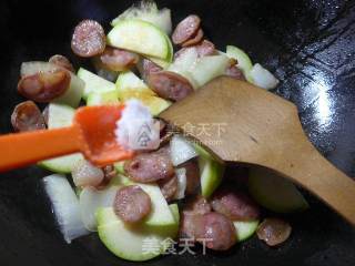 Stir-fried Zucchini with Cabbage Stalks and Spicy Sausage recipe