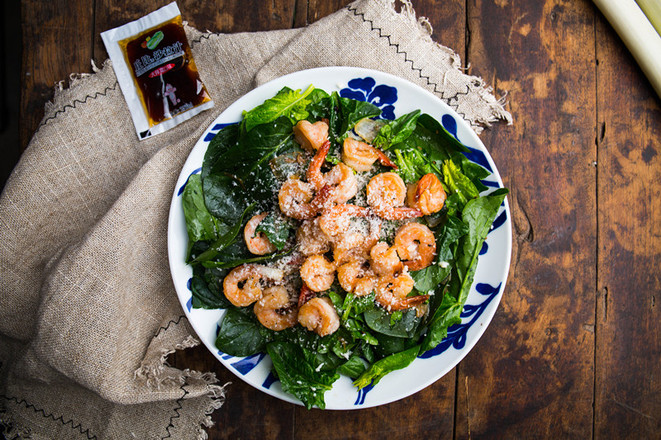 Fried Shrimp and Spinach Salad recipe