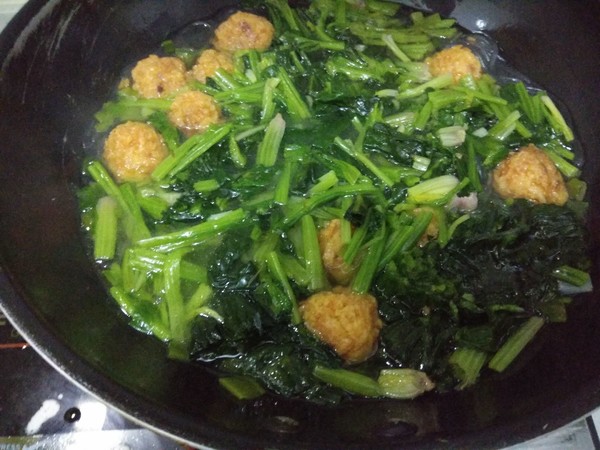 Vegetarian Ball Spinach Vermicelli Soup recipe